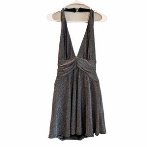 Privy Metallic Silver Rhinestone Halter Neck Ruched Mini Party Dress Small NWOT